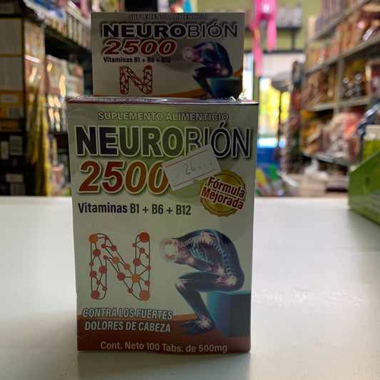 NEUROBION 2500 Vitamina B1 VitaminaB2 VitaminaB12 Contra fuertes dolores de cabeza 100 Tabs.200mg