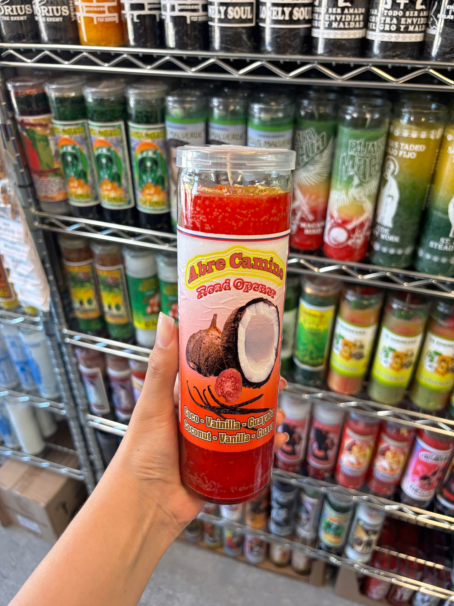 Veladora Abre Caminos COCO VANILLA Y GUAYABA